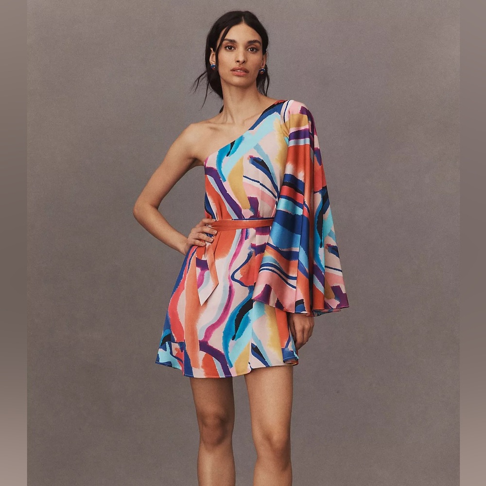 NWT BHLDN Stevie One-Shoulder Satin Mini Dress